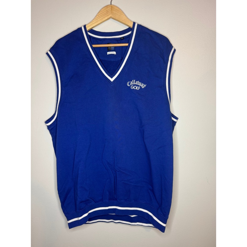 Callaway Golf Nordstrom Mens XL Blue Fleece V-Neck Sweater Vest White Trim